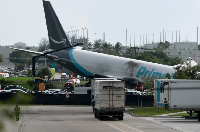 Amazon cargo plane after crash at Miami airport, Florida, on September 6