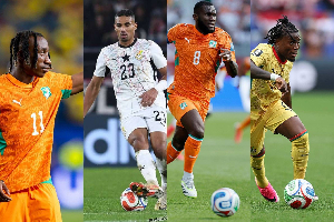 L-R Yan Diomande, Alexander Djiku, Franck Kessie and Fatawu Issahaku