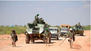 Djiboutian soldiers serving under the AU Transition Mission in Somalia during a routine drill