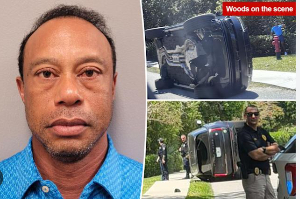Woods struck a trailer, causing his SUV to flip onto its driver’s side