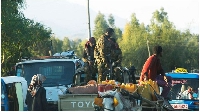 Ethiopian security forces patrol a street