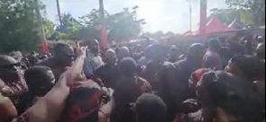 Dr. Bawumia and his entourage in the midst of a crowd at Berekum