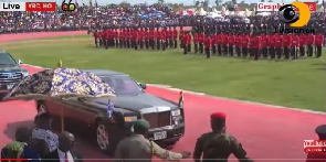 Togbi Afede XIV arrived escorted by his entourage and security details in a Rolls Royce