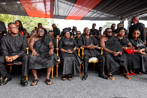 Prof Naana Jane Opoku-Agyeman flanked by her entourage