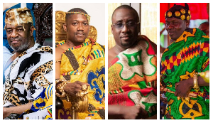 From L to R: Ga Mantse, Okuapehene, Chief of Akwamu Adumasa and Wenchihene