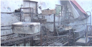 A general view of the aftermath of a night fire at Victory Nursery and Primary School in Busia Town