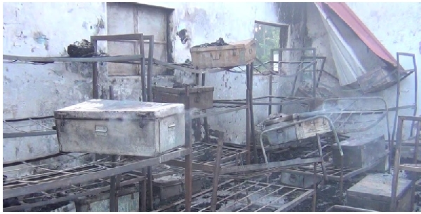 A general view of the aftermath of a night fire at Victory Nursery and Primary School in Busia Town