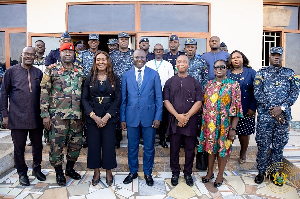 Minister of Finance, Dr. Mohammed Amin Adam with officials of the GRA Customs Division at Aflao