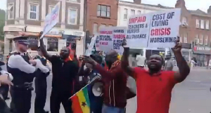 The protest took place while President Mahama engaged hundreds of Ghanaians in the UK