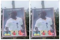 A banner of Ghanaian midfielder Caleb Yirenkyi