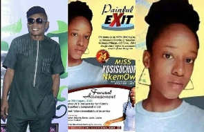 A photo grid of Usuofia and his late daughter's funeral poster