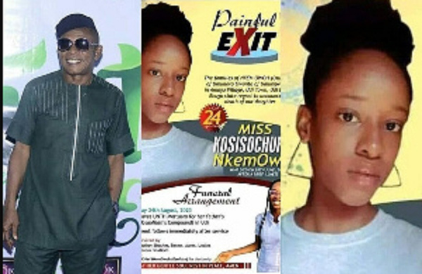 A photo grid of Usuofia and his late daughter's funeral poster