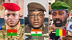 L-R - Captain Tarore of Burkina faso, Abdourahmane Tchiani of Niger and Assimi Goita of Mali