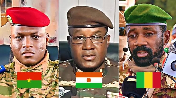 L-R - Captain Tarore of Burkina faso, Abdourahmane Tchiani of Niger and Assimi Goita of Mali