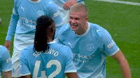 Semenyo and Haaland celebrating a goal against Coventry City