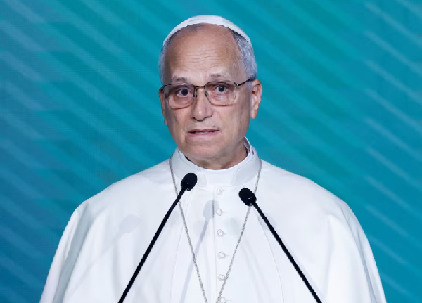 Pope Leo XIV giving an address