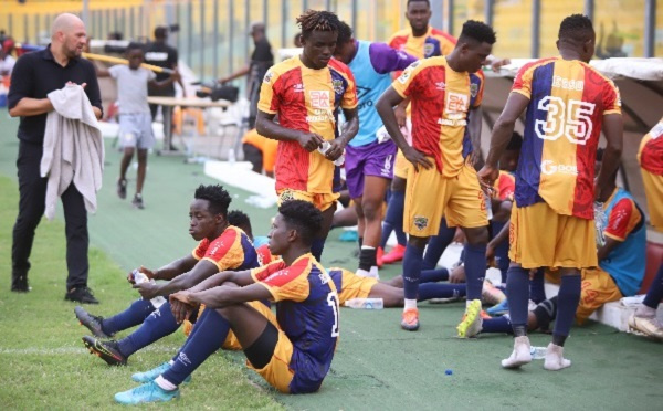 Accra Hearts of Oak players looking dejected after a defeat
