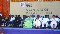 Head of the Ahmadiyya Muslim Mission in Ghana, Alhaji Maulvi Mohammed Bin Salih with others