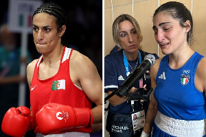 Algerian alleged boxer Imane Khelif (left) and Italian female boxer Angela Carini (right)