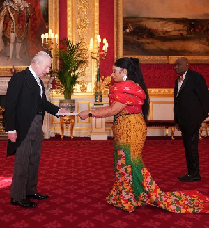 UK Ambassador Sabah Zita Benson turns heads in kente at St James’s Palace