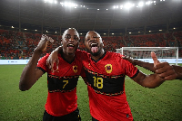 Angolans jubilate after scoring a goal against opponents