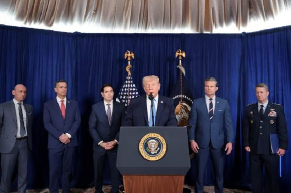 US President Donald Trump and other top offcials hold a press conference after the operation