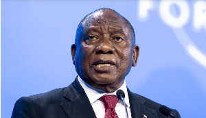 President Cyril Ramaphosa speaks at the World Economic Forum in Davos, Switzerland, Jan. 21, 2025