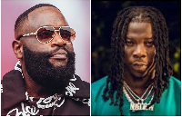 American rapper Rick Ross (L) and dancehall musician Stonebwoy (R)