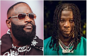 American rapper Rick Ross (L) and dancehall musician Stonebwoy (R)