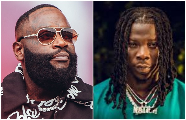 American rapper Rick Ross (L) and dancehall musician Stonebwoy (R)