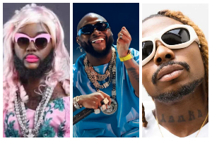 DJ Azonto (L), Davido and Asake (R)
