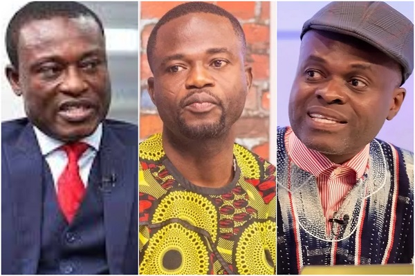 Manasseh Azure Awuni (M) explains why he believes Martin Kpebu (R) over Kissi Agyebeng’s (L) OSP