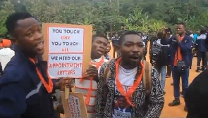 Akroma Mining Company workers demonstrating at Kumawu