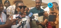 Ursula Owusu-Ekuful speaking with some journalists