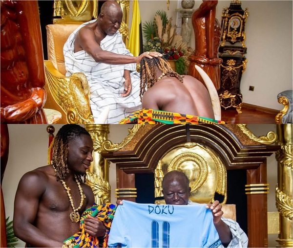'The only king in Ghana' - Football fans react to Jeremy Doku's visit to Otumfuo