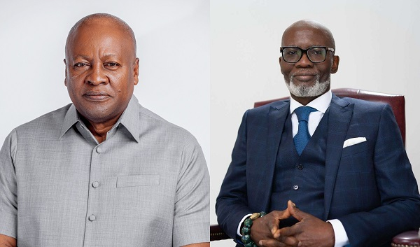 A photo collage of President John Dramani Mahama (L) and Gabby Asare Otchere-Darko