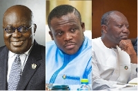 Sam George (m) says Akufo-Addo (1st of L) and Ofori-Atta (3rd from R) are keeping GRA boss in office
