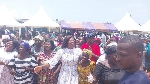 The MP of Mfantseman Constituency, Ophelia Mensah Hayford with some widows at the event