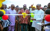 John Mahama cutting the sod for the commencement of the project