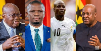 L-R: Nana Addo Dankwa Akufo-Addo, Mustapha Ussif, Stephen Appiah and John Mahama