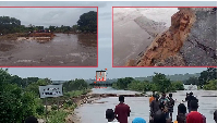 Sections of roads and bridges damaged by heavy flooding in Lindi, southern Tanzania