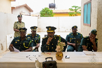 Comptroller-General of Immigration (CGI), Samuel Basintale Amadu speaking during the visit (Middle)
