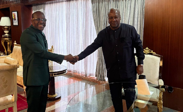 Speaker of Parliament Alban Bagbin (L) and President Mahama (R) at the Presidency