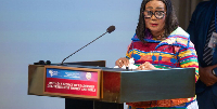 Lordina Mahama is seen speaking at the event