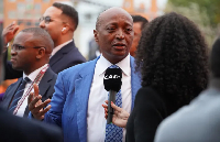 President of the Confederation of African Football Patrice Motsepe talks to media