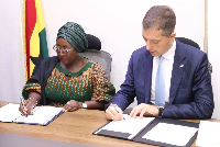 Tourism Minister Abla Dzifa Gomashie in a photo with the Serbian Foreign Minister