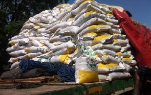 A photo of fertilizers packed on a truck