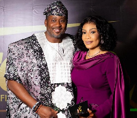 Nigerian actor, Desmond Elliot (L) and actress Selassie Ibrahim during the launch of REFFA