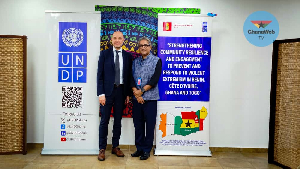 Ambassador Jacob Linulf (L) with UNDP Resident Representative in Ghana, Niloy Banerjee (R)