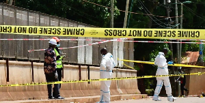 Security and forensic personnel are at the scene of the incident